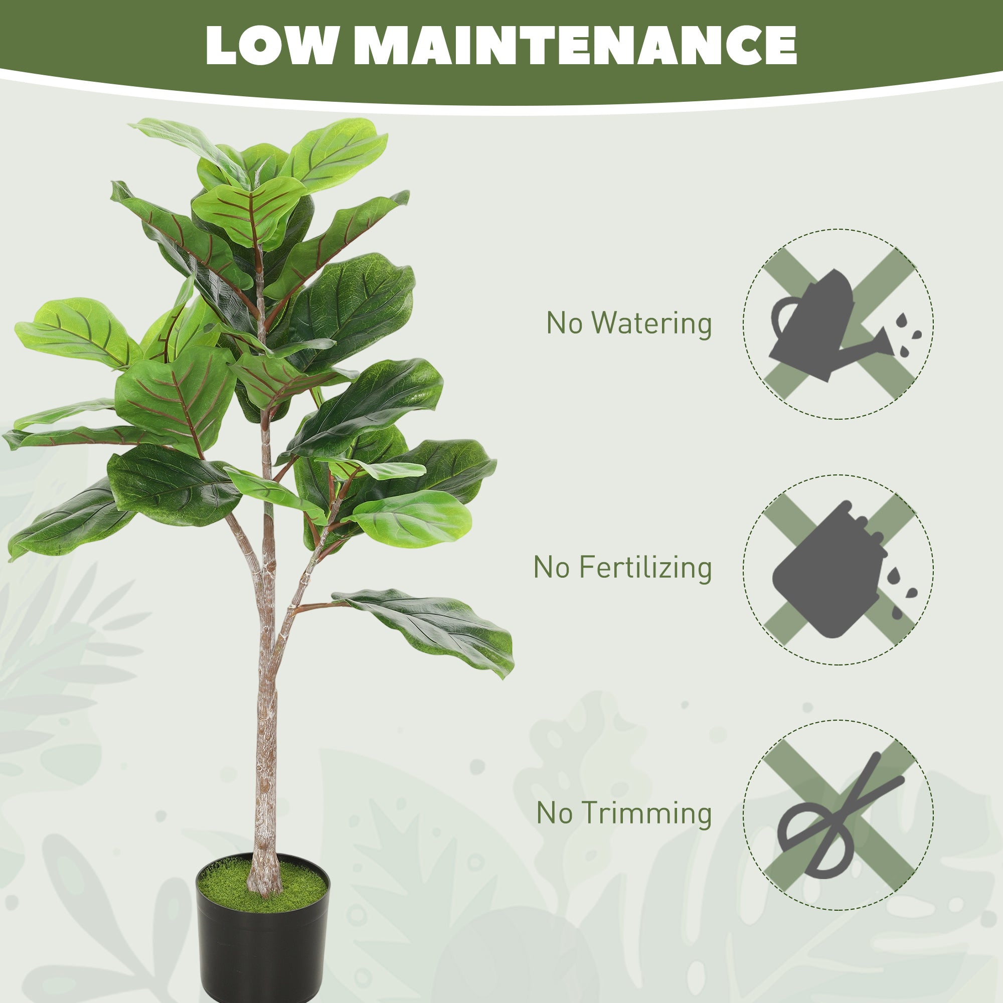 Artificial Fiddle Leaf Fig Tree, 43" Potted Plant With Flocked Soil For Home Office Decor, Green