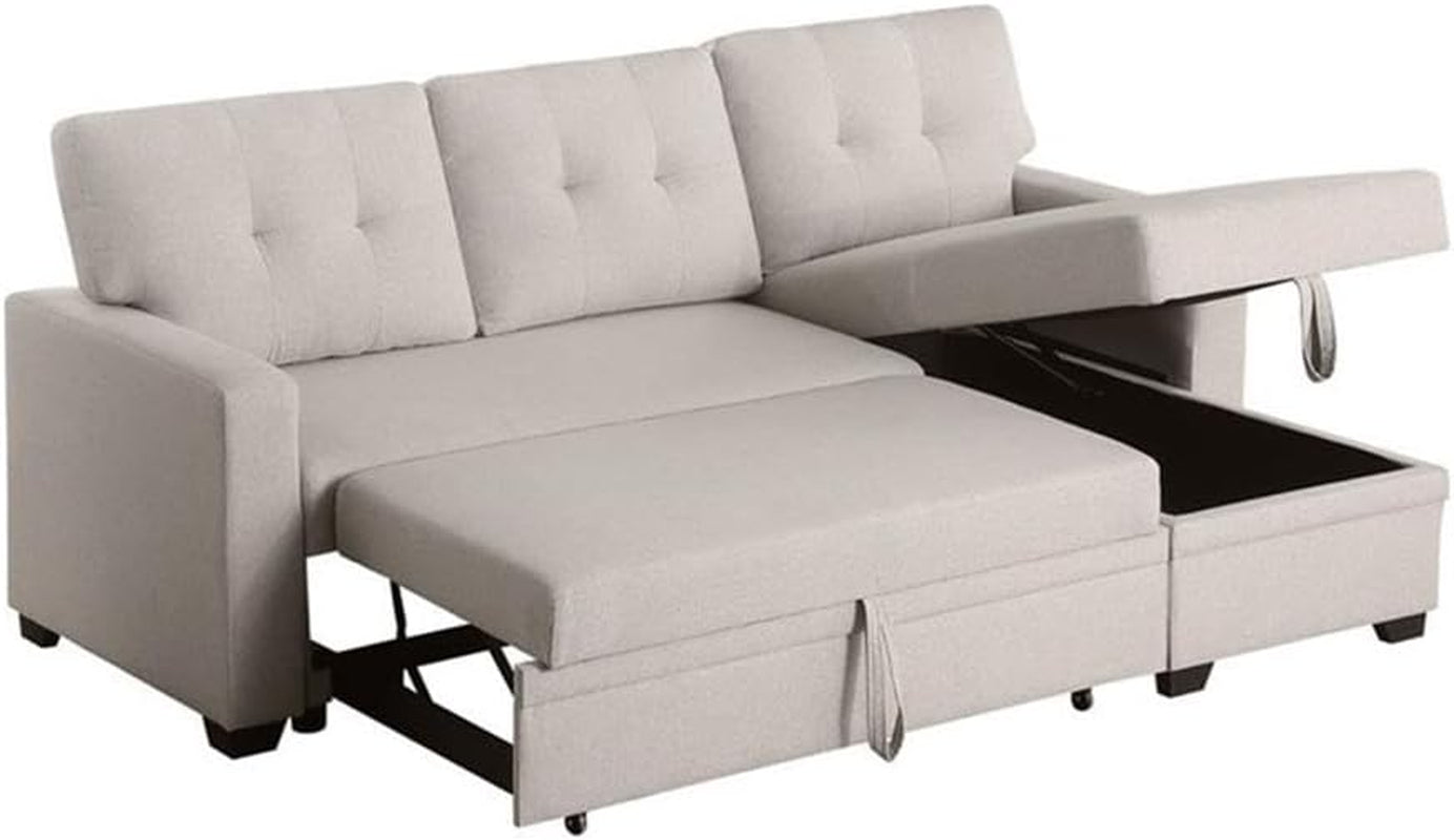 Beige L Shaped Convertible Sleeper Sectional Couch-4