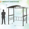 Hardtop Grill Gazebo with Vented Polycarbonate Roof Side Shelves-Black