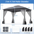 10 X 12 FT Patio Gazebo with Netting Walls with 4 Sandbags-Gray