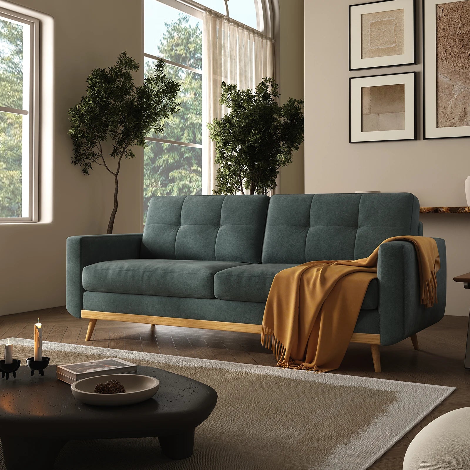 67.7-inch Mid-Century Modern Loveseat Sofa with Wooden Legs  for Living Room, Bedroom, or Office