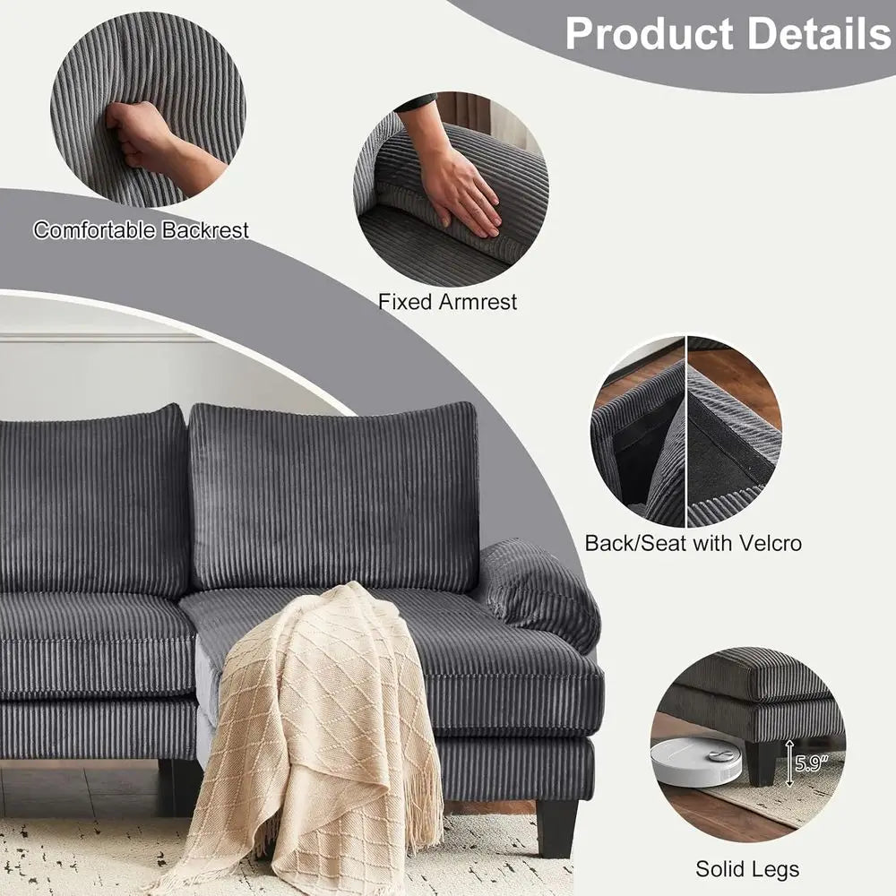Activity limited-time pricePromotion4-Seat U-Shape Sectional Sofa with Reversible Chaise in Corduroy Fabric for Living or Family
