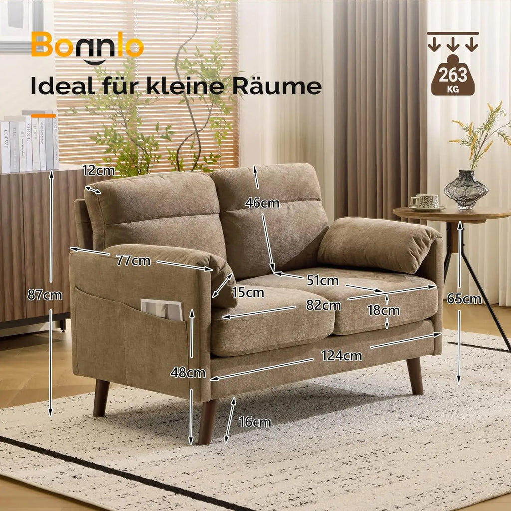 125cm 2-Seater Loveseat Fabric Soft Armrest Office Living Room Bedroom Study Easy Assembly Linen Brown Customized