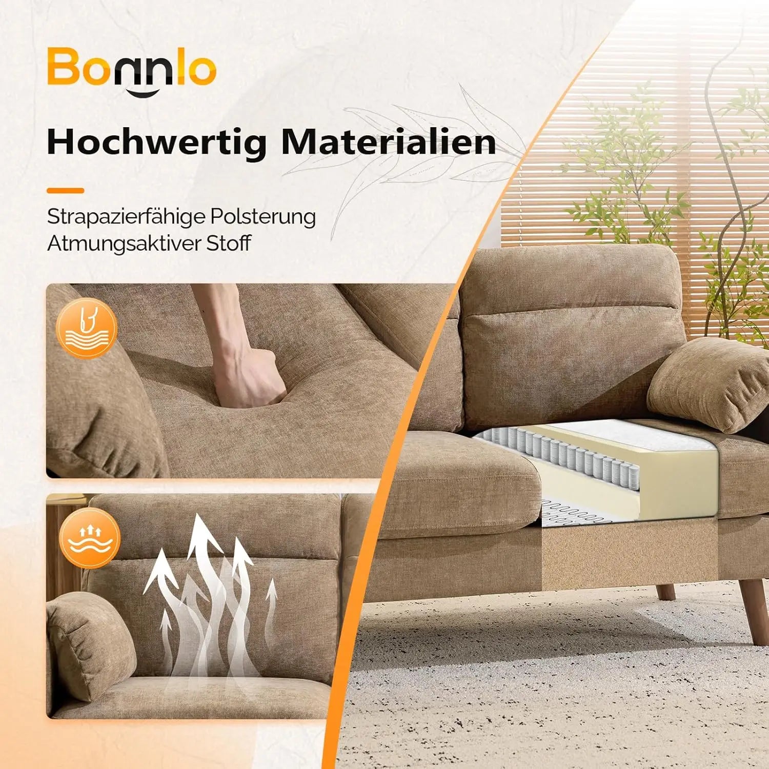 125cm 2-Seater Loveseat Fabric Soft Armrest Office Living Room Bedroom Study Easy Assembly Linen Brown Customized