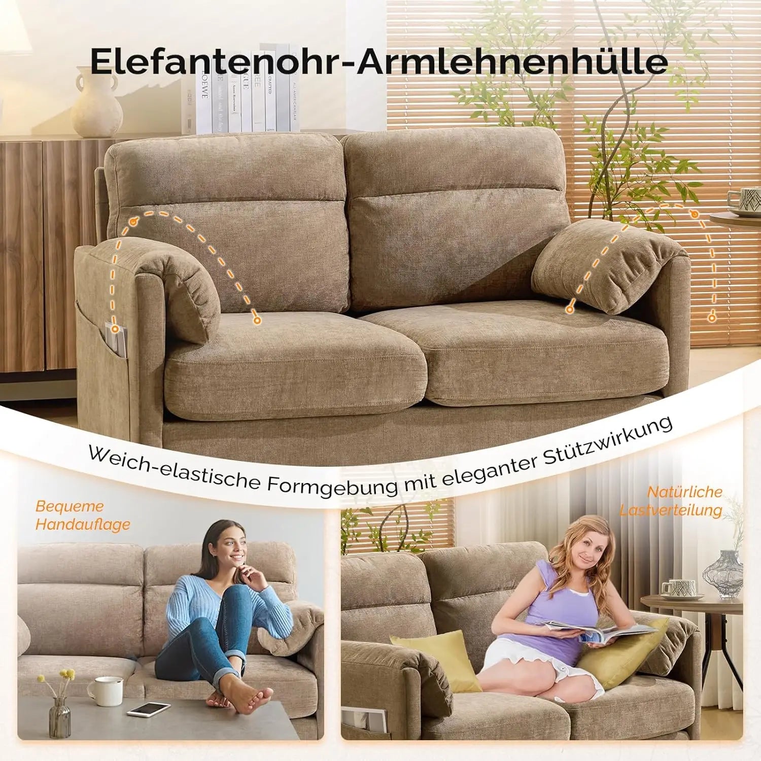 125cm 2-Seater Loveseat Fabric Soft Armrest Office Living Room Bedroom Study Easy Assembly Linen Brown Customized