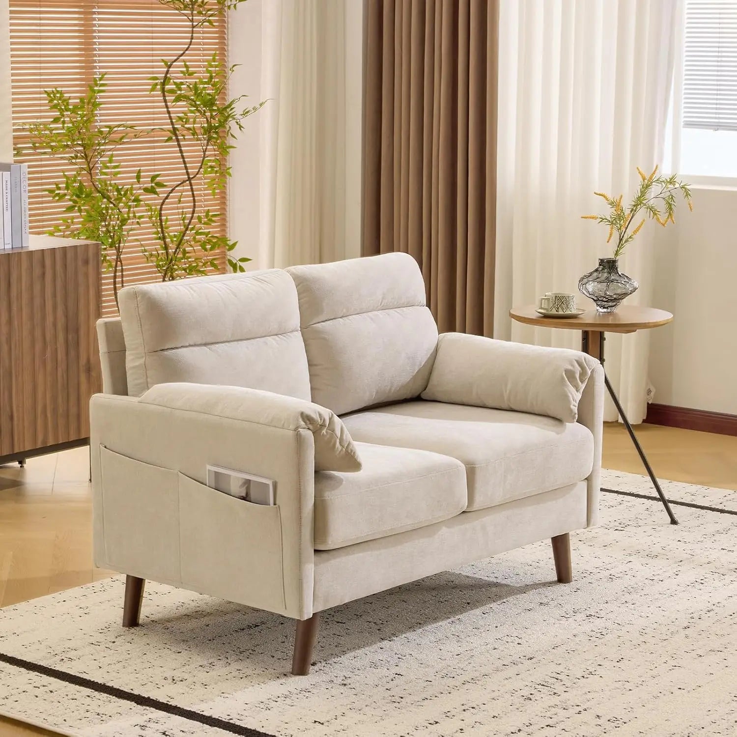 125cm 2-Seater Loveseat Fabric Soft Armrest Office Living Room Bedroom Study Easy Assembly Linen Brown Customized
