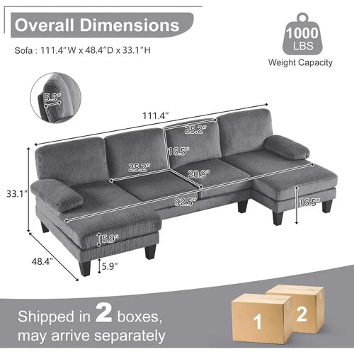 Activity limited-time pricePromotion4-Seat U-Shape Sectional Sofa with Reversible Chaise in Corduroy Fabric for Living or Family
