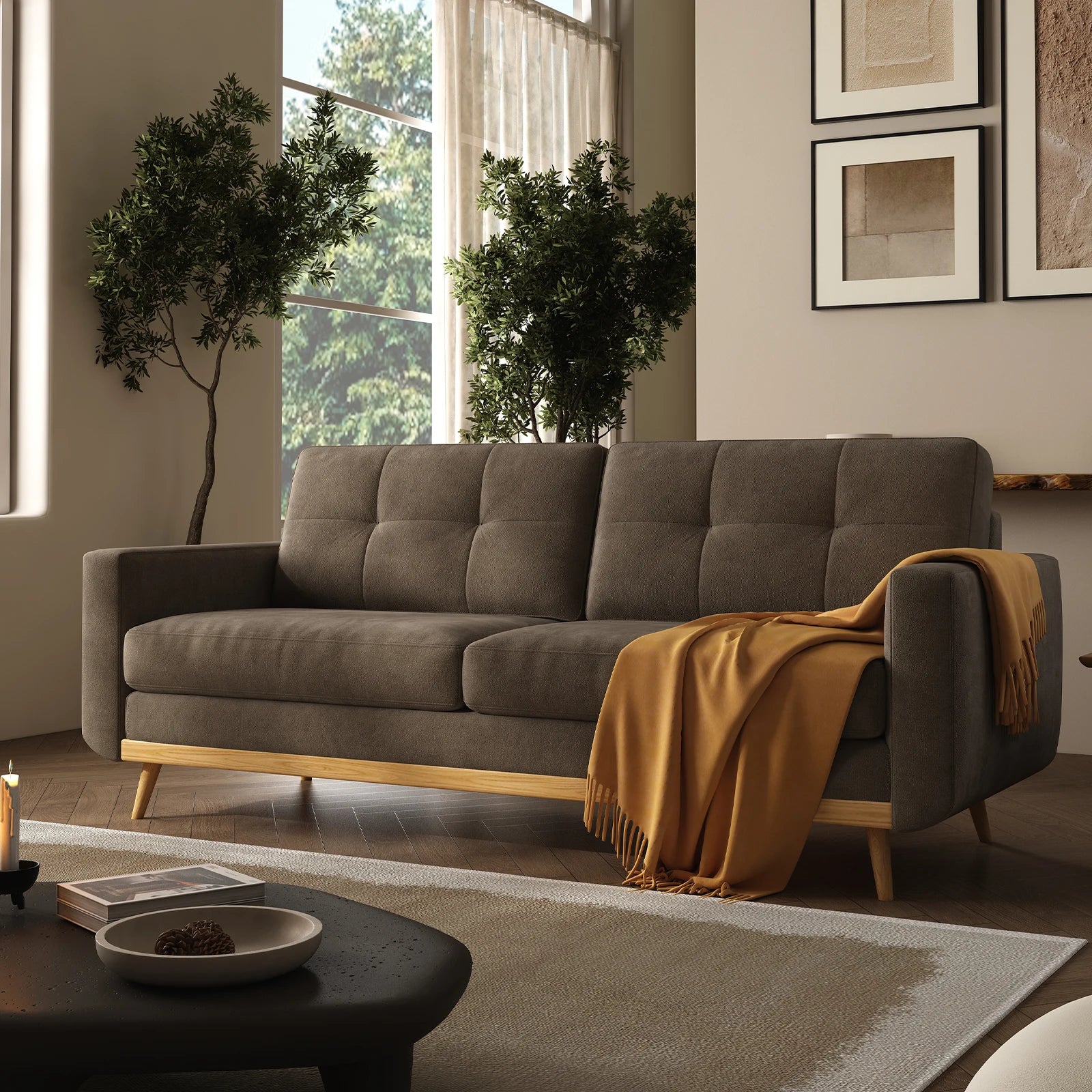 67.7-inch Mid-Century Modern Loveseat Sofa with Wooden Legs  for Living Room, Bedroom, or Office
