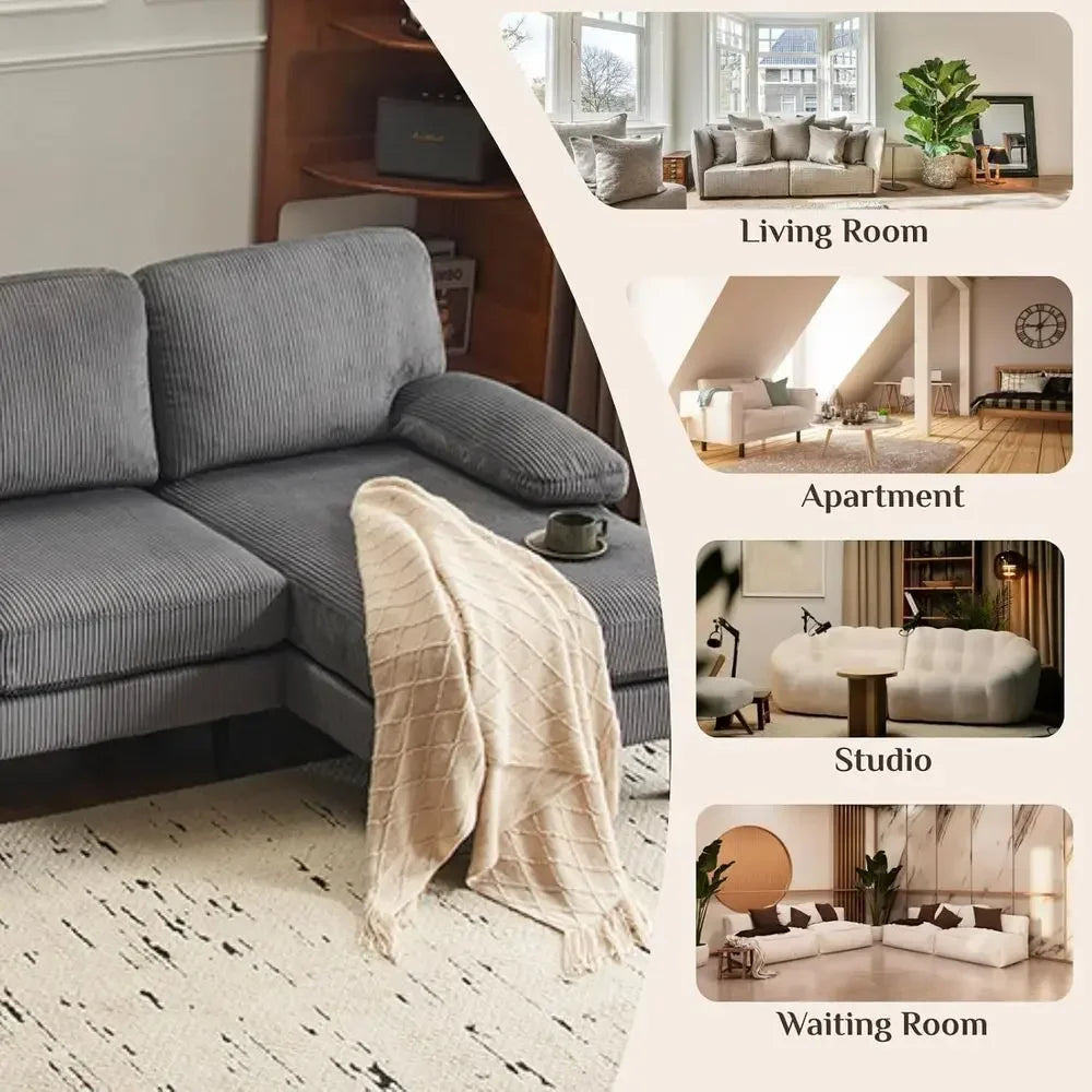 Activity limited-time pricePromotion4-Seat U-Shape Sectional Sofa with Reversible Chaise in Corduroy Fabric for Living or Family