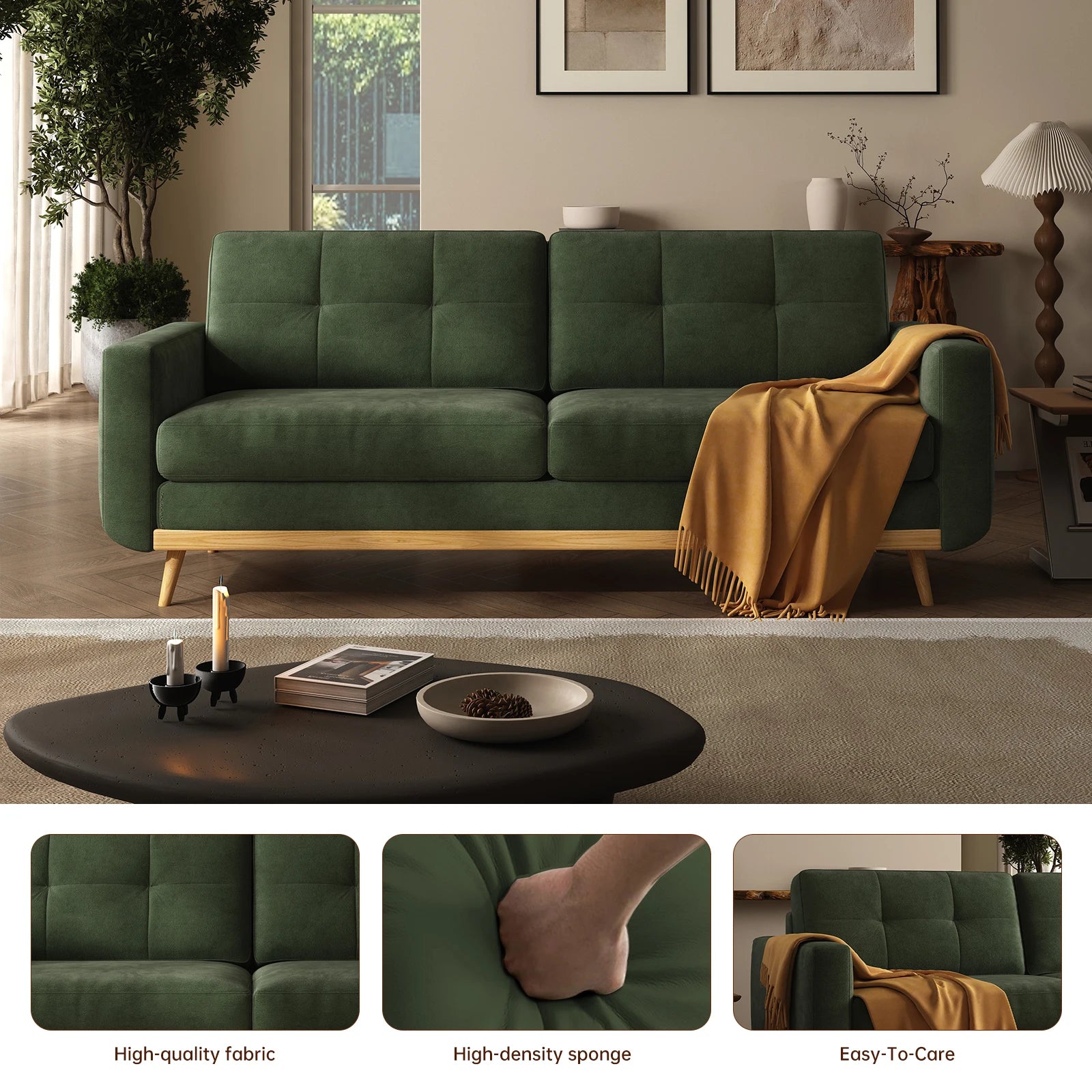 67.7-inch Mid-Century Modern Loveseat Sofa with Wooden Legs  for Living Room, Bedroom, or Office