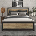 Full Metal Platform Bed Frame with Brown Wood Panel Headboard and Footboard-0