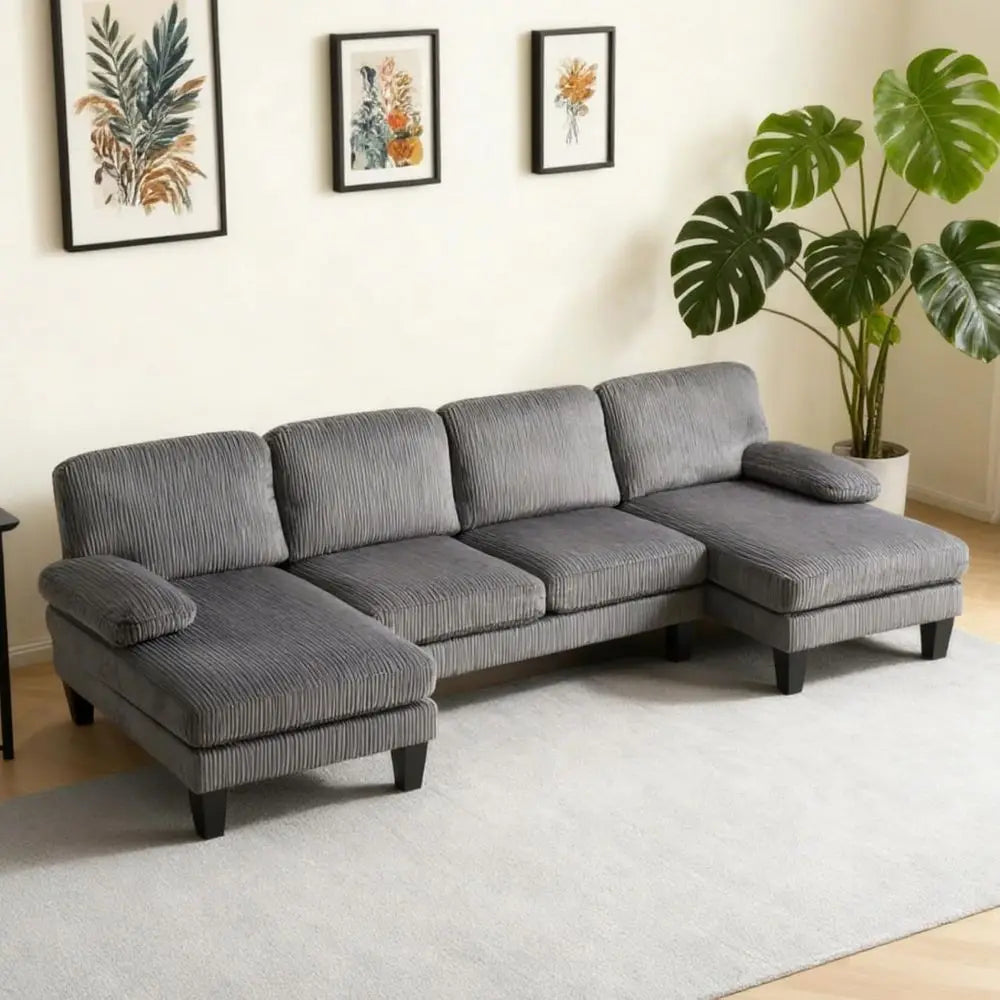 Activity limited-time pricePromotion4-Seat U-Shape Sectional Sofa with Reversible Chaise in Corduroy Fabric for Living or Family