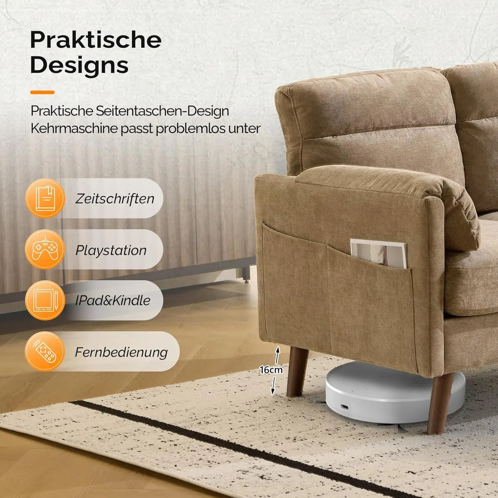 125cm 2-Seater Loveseat Fabric Soft Armrest Office Living Room Bedroom Study Easy Assembly Linen Brown Customized