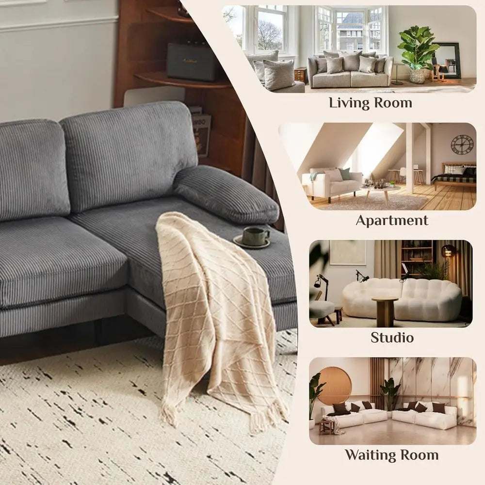 Activity limited-time pricePromotion4-Seat U-Shape Sectional Sofa with Reversible Chaise in Corduroy Fabric for Living or Family