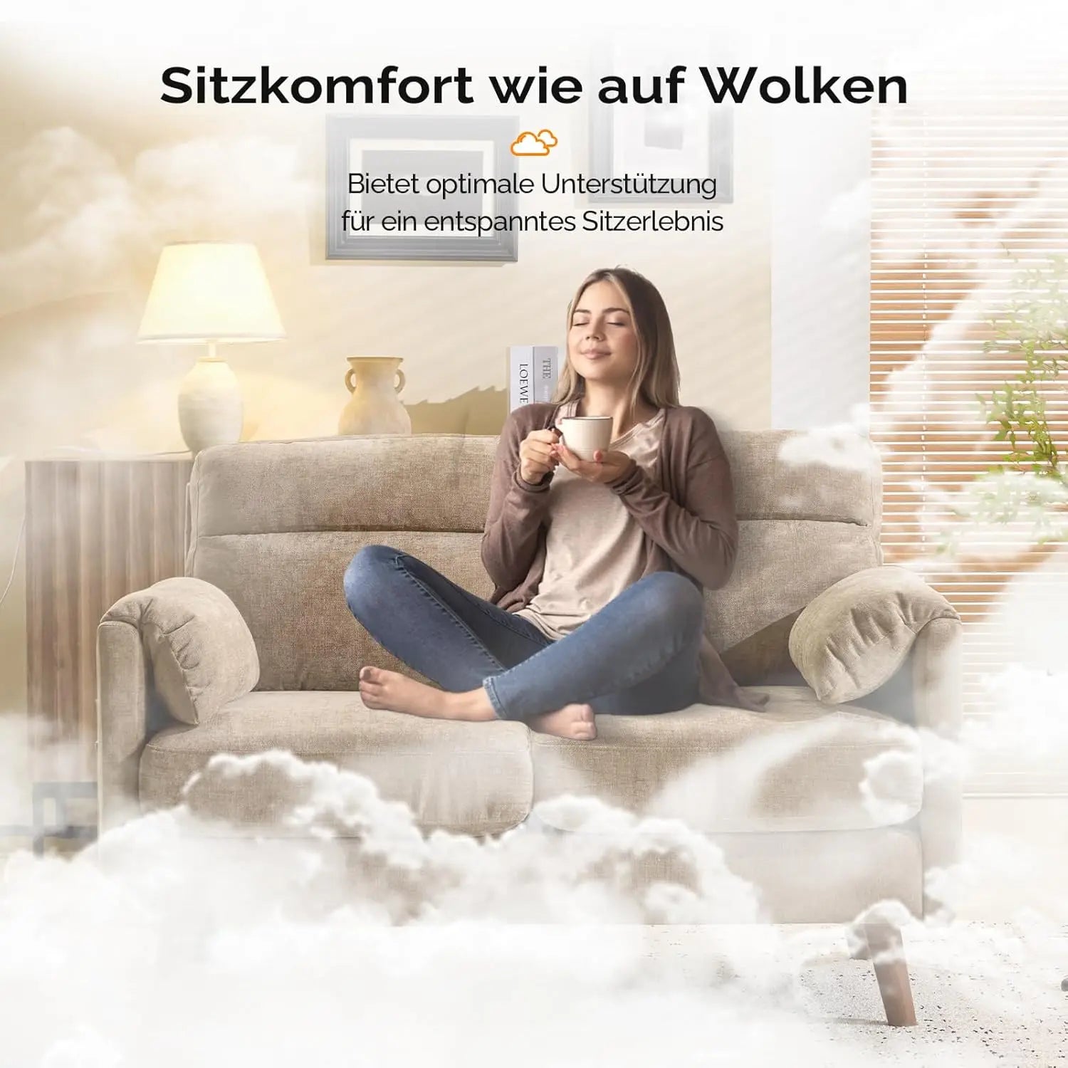 125cm 2-Seater Loveseat Fabric Soft Armrest Office Living Room Bedroom Study Easy Assembly Linen Brown Customized