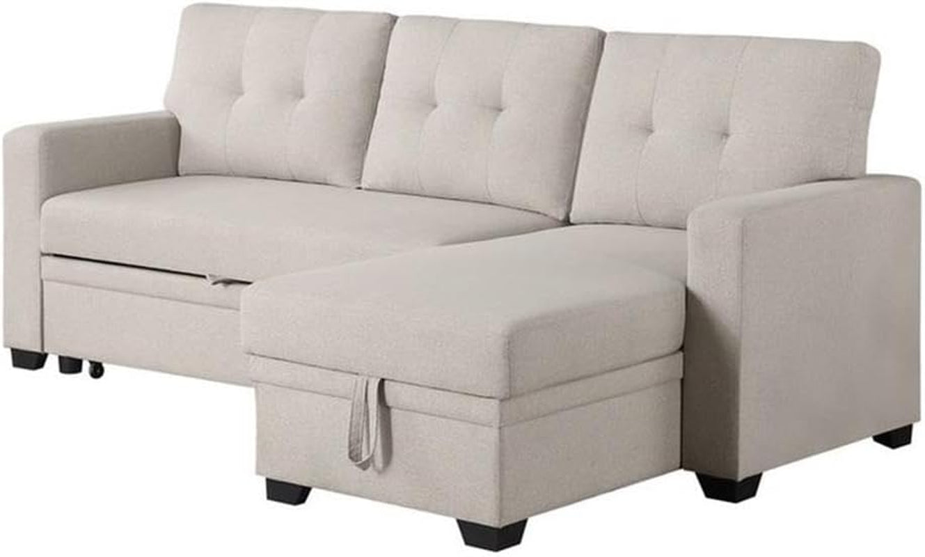 Beige L Shaped Convertible Sleeper Sectional Couch-3