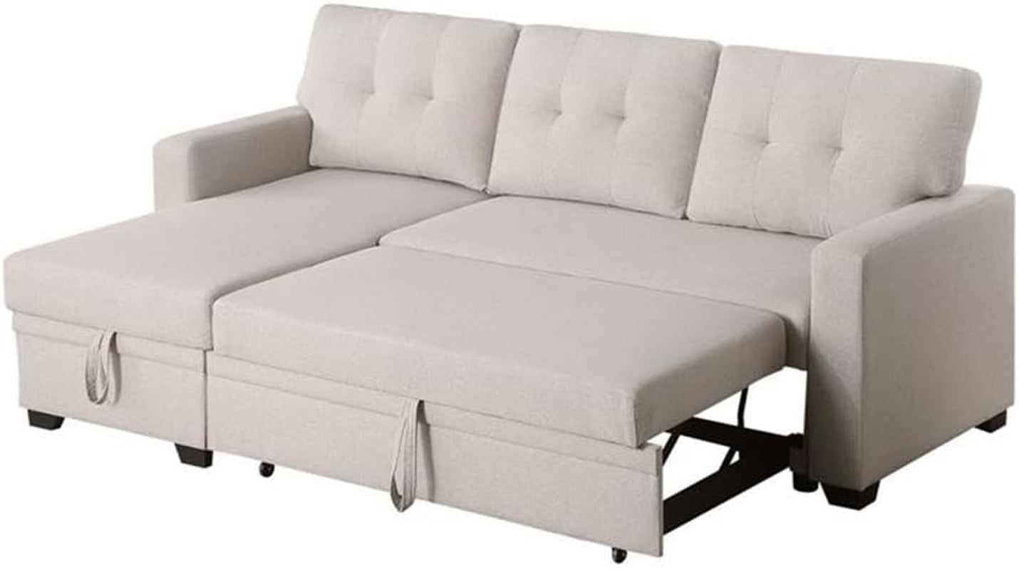 Beige L Shaped Convertible Sleeper Sectional Couch-2