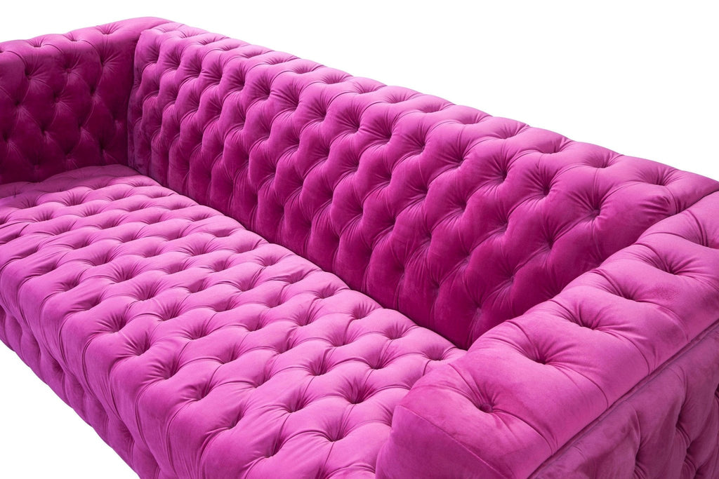 Canvello Velvet Tufted Sofa (pinkish-purplish-red)-4