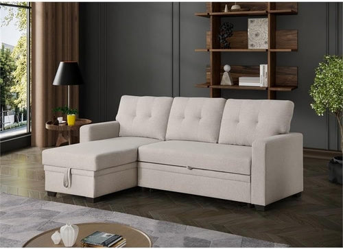 Beige L Shaped Convertible Sleeper Sectional Couch-1